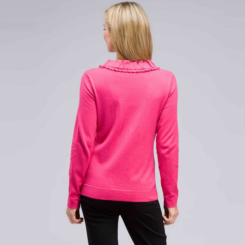 Long Sleeve Ruffle Front Cardigan, Begonia Pink, large image number 1