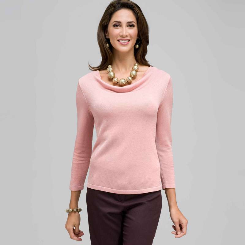 3/4 Sleeve Solid Drape Neck Sweater, Carnation, large image number 0